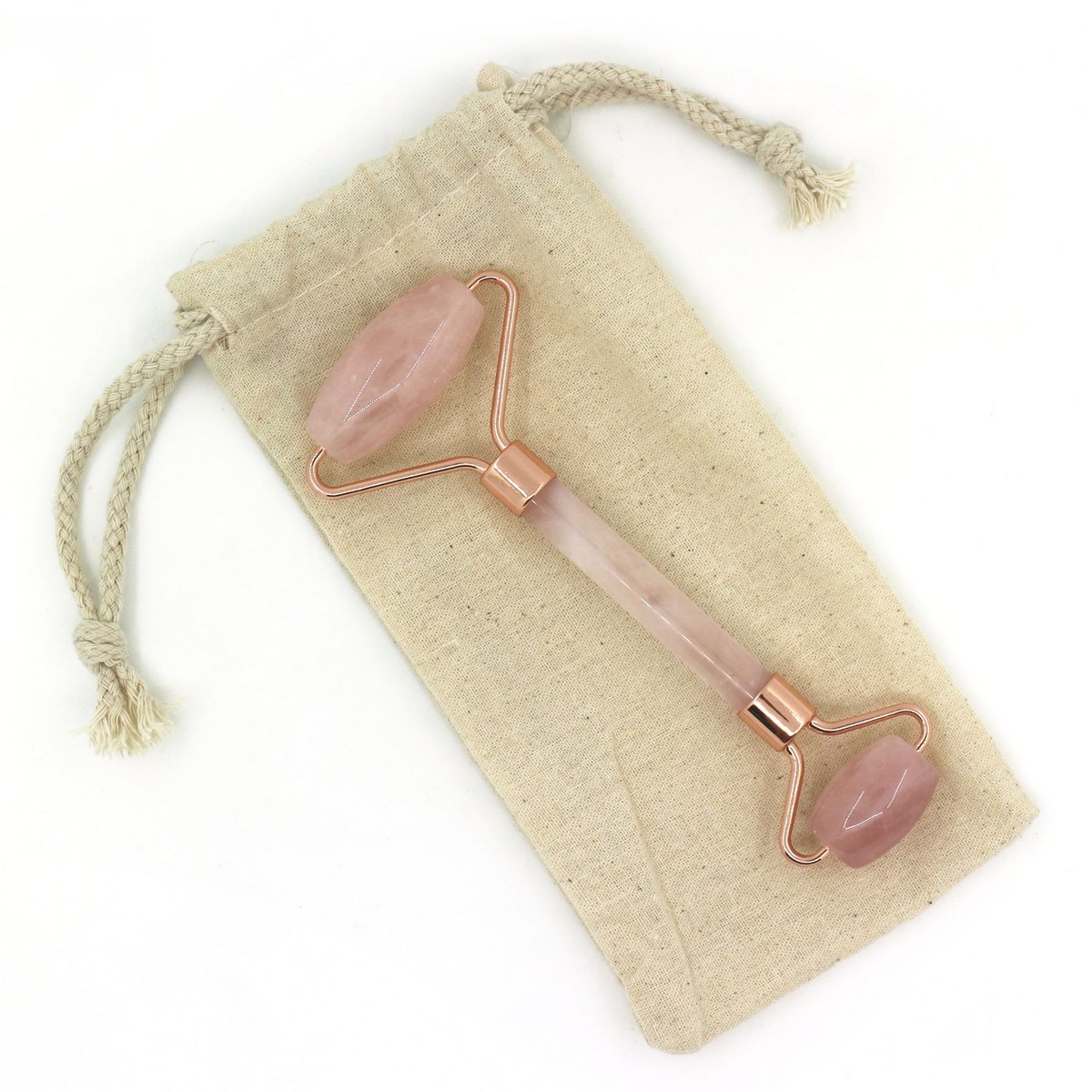 Accesorios de belleza Massage Quartz Rose: Lot de 3 herramientas de piedra natural: un gua sha, un champi y un rollo de masaje