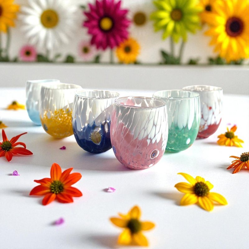 6 große zweifarbige Wassergläser aus mundgeblasenem und handgefertigtem Glas mit Murano-Murrine, Linie „I Colori di Murano“, 435 ml. Hergestellt in Italien
