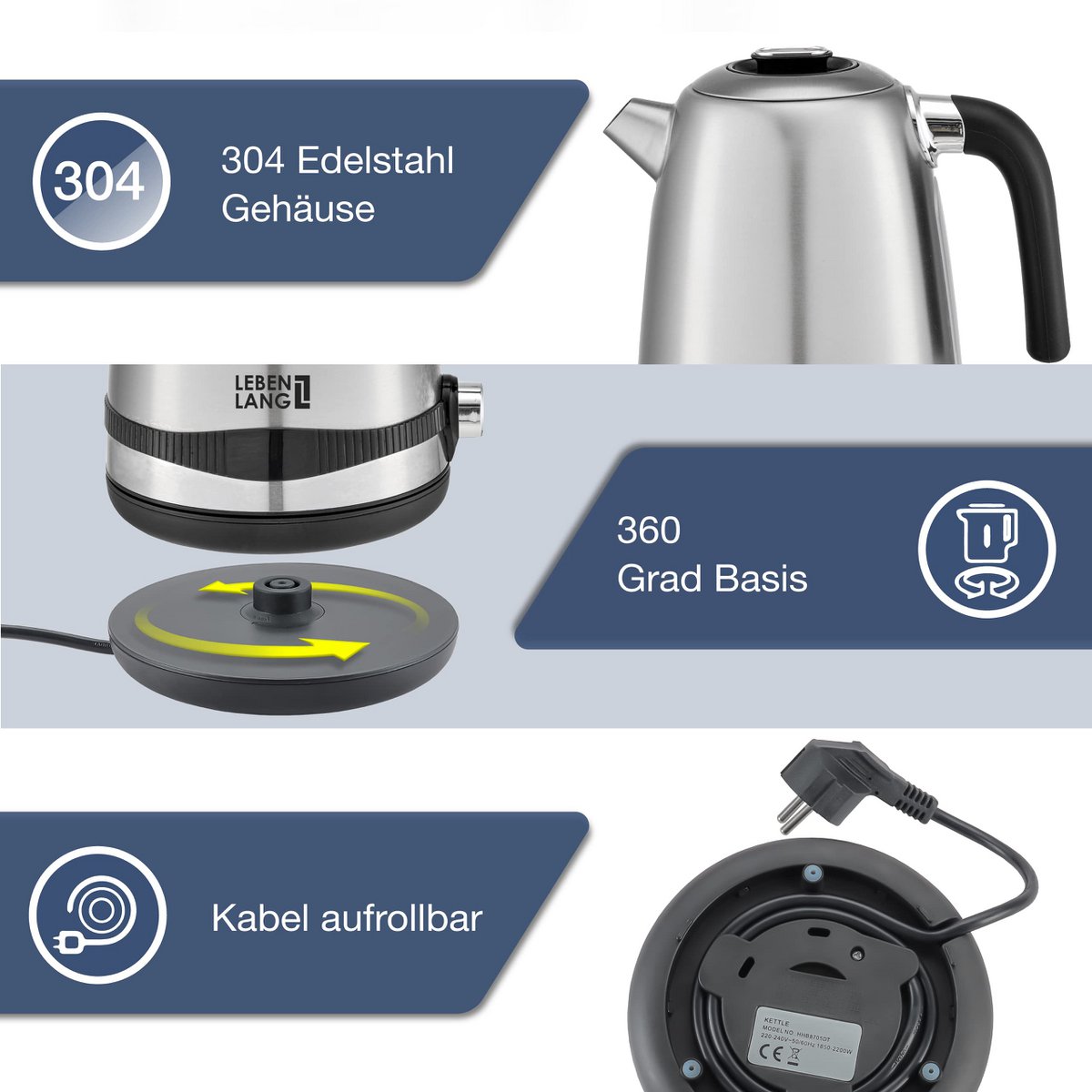 LIFETIME kedel rustfrit stål temperaturindstilling - støjsvag, temperaturvisning & hold varm funktion - 1,7 liter & 2200W | Elkedler | Temperaturkedel i rustfrit stål retro uden plast