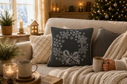 Grey Snowflake with Bow – Cushion Cover / Kussenhoes – Christmas 45×45 cm – Urbane Hide
