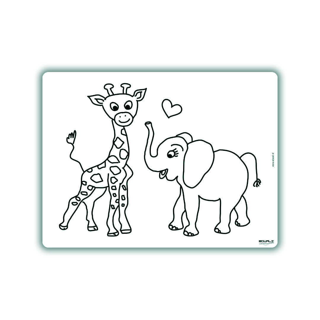 Recolorable placemat Elephant and Giraffe