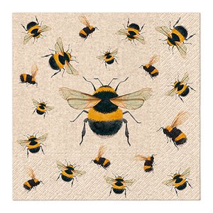 Napkin bee decor made of recycled paper/cardboard, 3-ply, pack of 20, champagne/yellow/black (W/H) 33x33cm