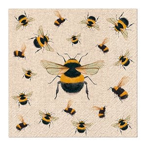Napkin bee decor made of recycled paper/cardboard, 3-ply, pack of 20, champagne/yellow/black (W/H) 33x33cm