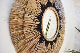 Seagrass mirror with macrame details - Ambon Black ø70cm