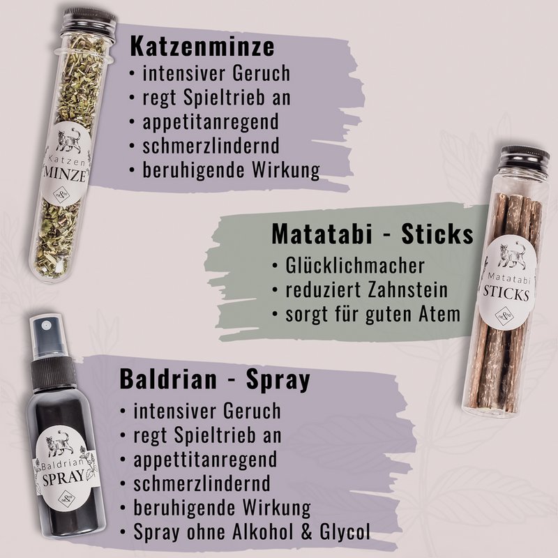 NE & NO® REFT GAT CATS Bell -Being Herbs: Catnint + Valerian Spray + Matatabi Sticks