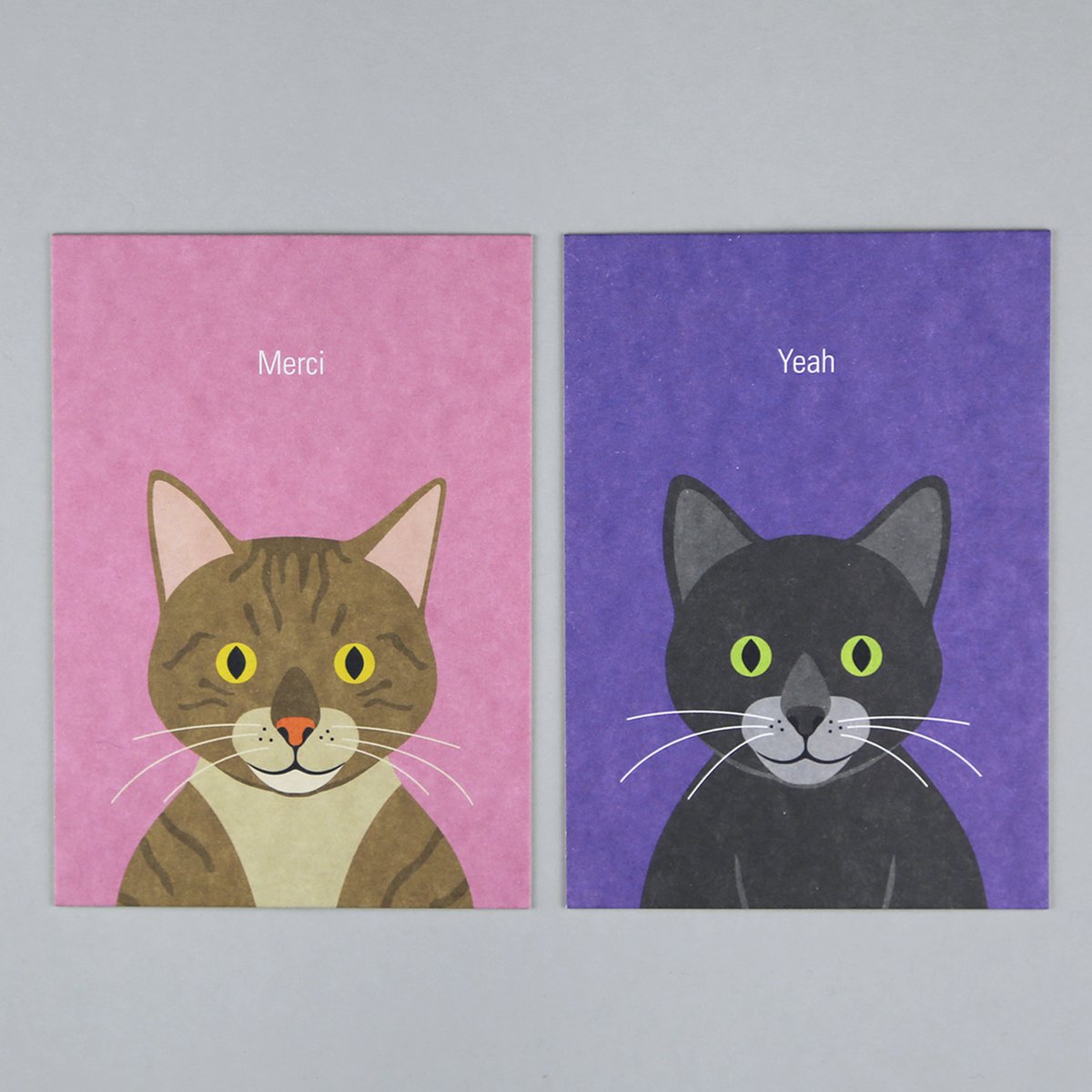 Postkarte Holzschliff Katze Merci Rosa