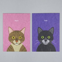 Postkarte Holzschliff Katze Merci Rosa