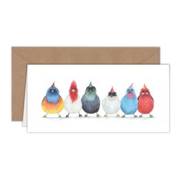 Simpatici uccellini da festa - Biglietto d'auguri - 21x10 cm