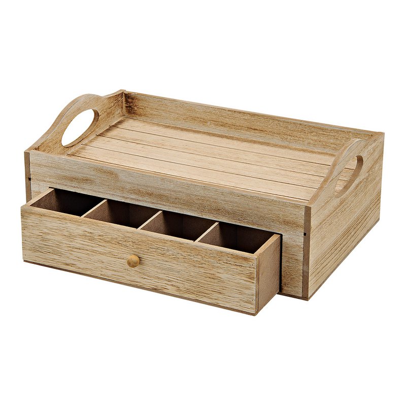Teebox mit sieben Fächern aus Holz, Braun (B/H/T) 30x11x20cm