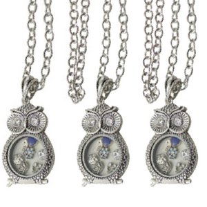 Set of 3 glass medallion necklace with pendant charms in owl design including fillings