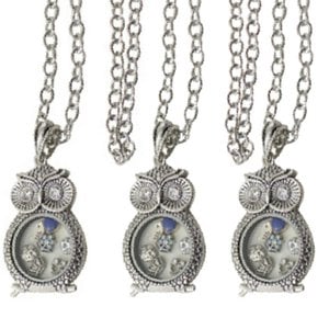 Set of 3 glass medallion necklace with pendant charms in owl design including fillings