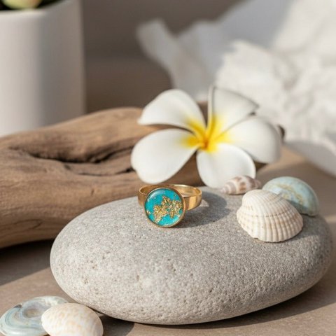 BLUE TIDE – Verstellbarer wassergrüner Ring aus handgefertigtem Stahl