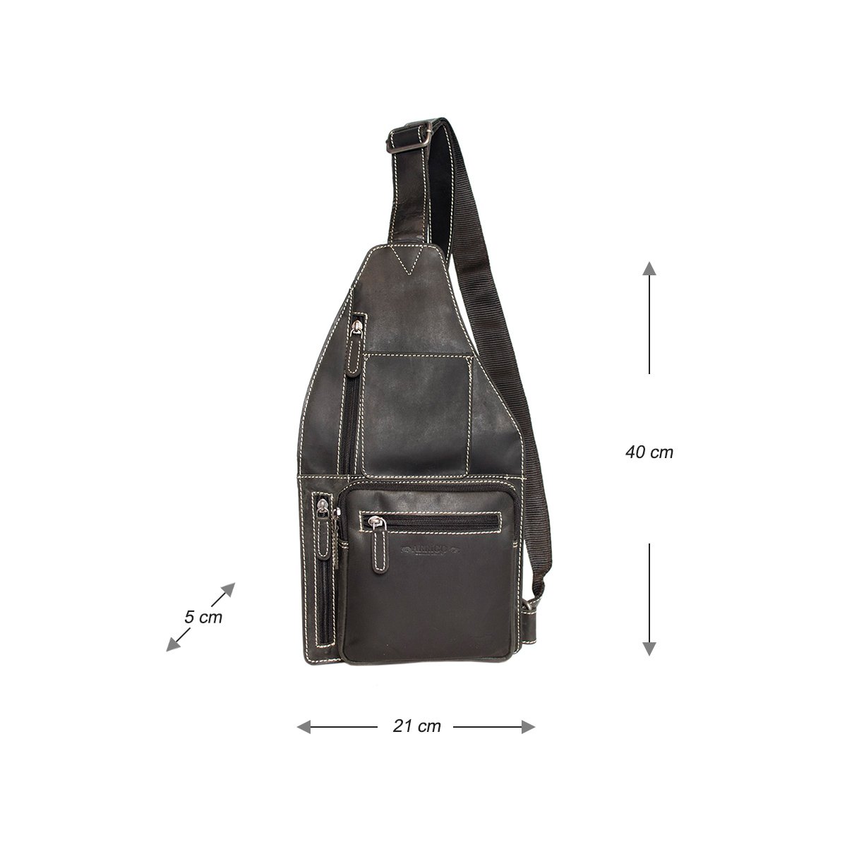 Bolso bandolera en 3 colores de piel de búfalo con bandolera regulable y 5 compartimentos con cremallera