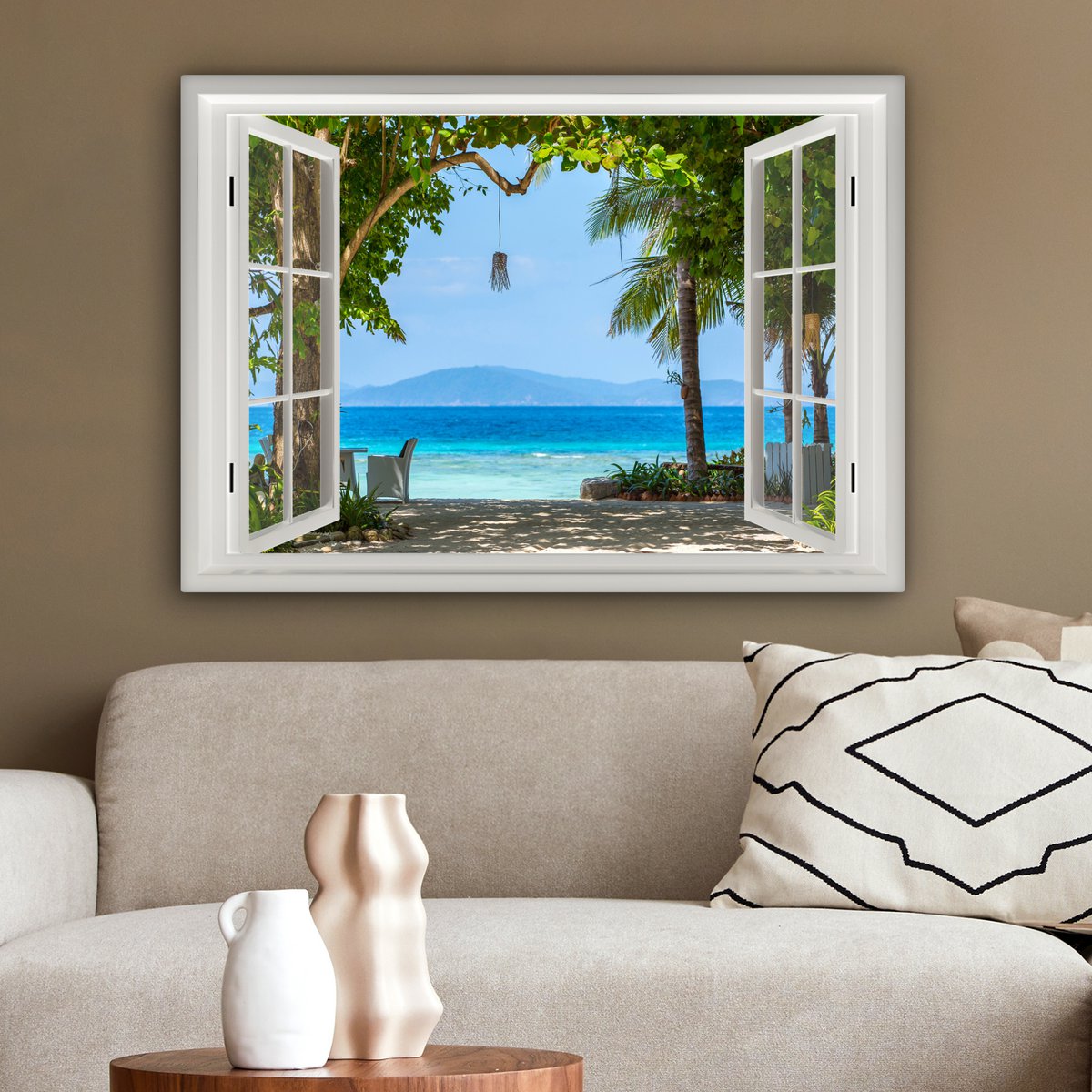 Pintura de lienzo - Decoración de pared - Vista - Boom - Sea - Palmada - Colinas - Playa - Azul