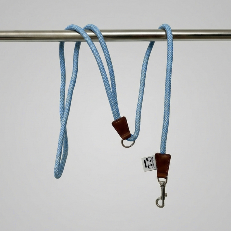 LAISSE ROSA. Bleu Sky – Laisse chien corde tressée & cuir