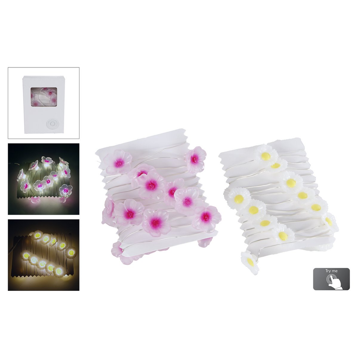 Lichtschnur Blumen rosa/gelbe LED