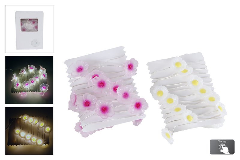 Lichtschnur Blumen rosa/gelbe LED