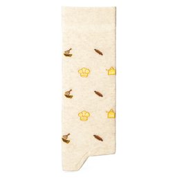 Cream-colored socks with yellow and brown paw print designs, suitable for casual wear.