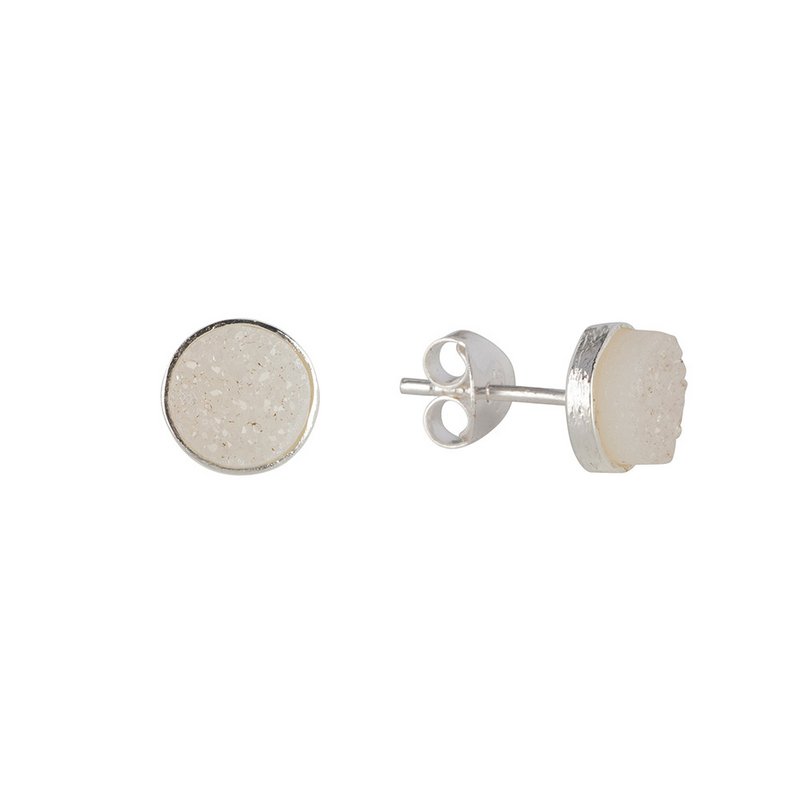 Silver stud with white druzy
