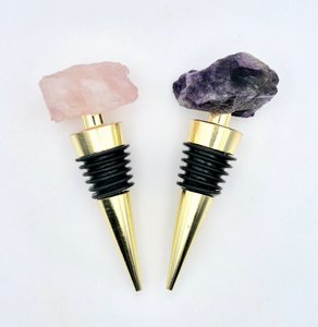 Wijnstopper met ruw kristal - Rozenkwarts of Amethist