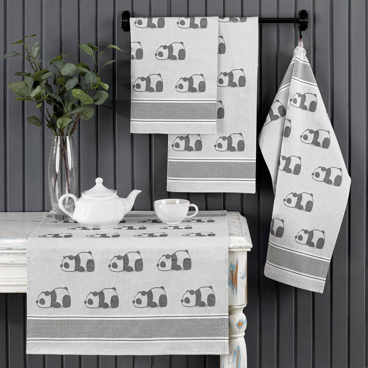 Keukenhanddoek Panda Grijs Katoen
