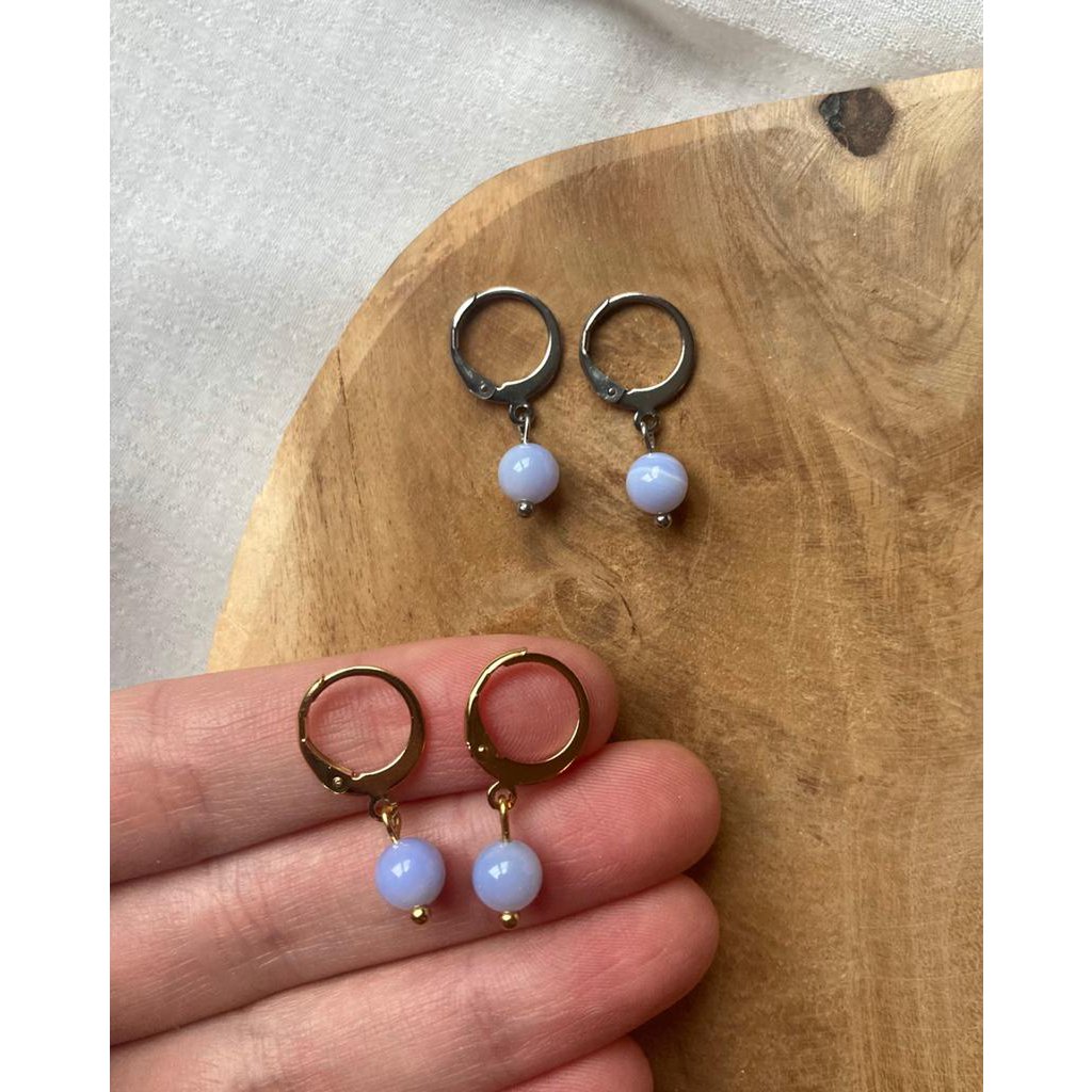 Natural Stone Earrings Stainless Steel gold/silver 'Agate'