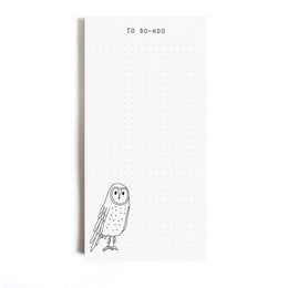 A white notepad with a cute owl illustration and the text "To-Do-Hoo" on the cover. The notepad is suitable for organizing tasks and to-do lists.