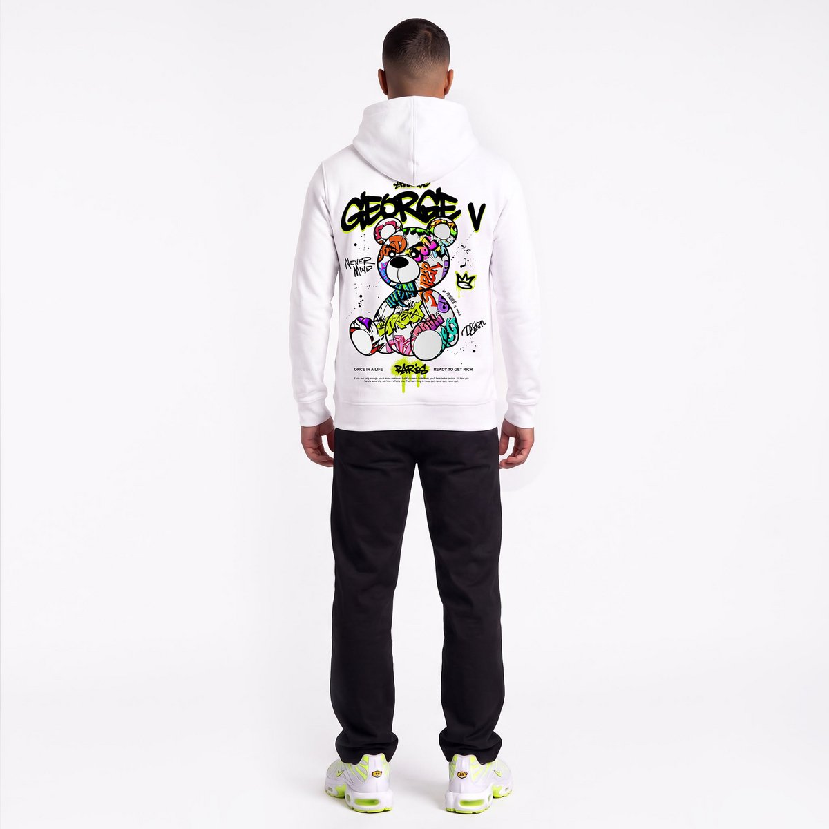 Weißer Kapuzenpullover mit Teddybär-Aufdruck