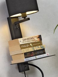 Wandlamp Florence plank+usb+leeslamp/kap 1815 d.linnen