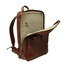 Leather backpack with backside troller strap- Brown