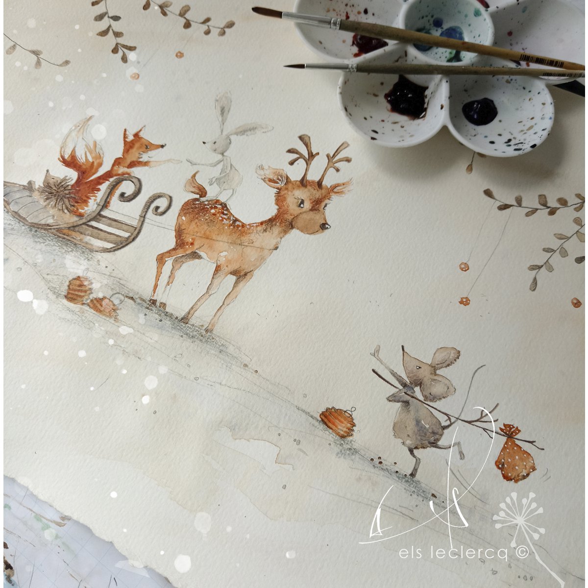 Wenskaart KERST – Slee