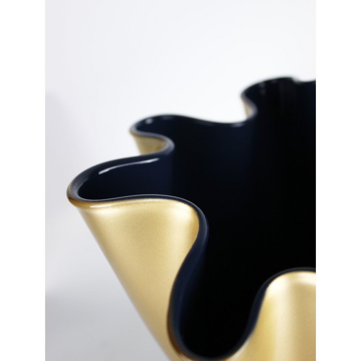 Vase glas korrugeret tofarvet guld mørkeblå glas vase bord vase 21 x 21 x 30 cm