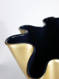 Vase glas korrugeret tofarvet guld mørkeblå glas vase bord vase 21 x 21 x 30 cm