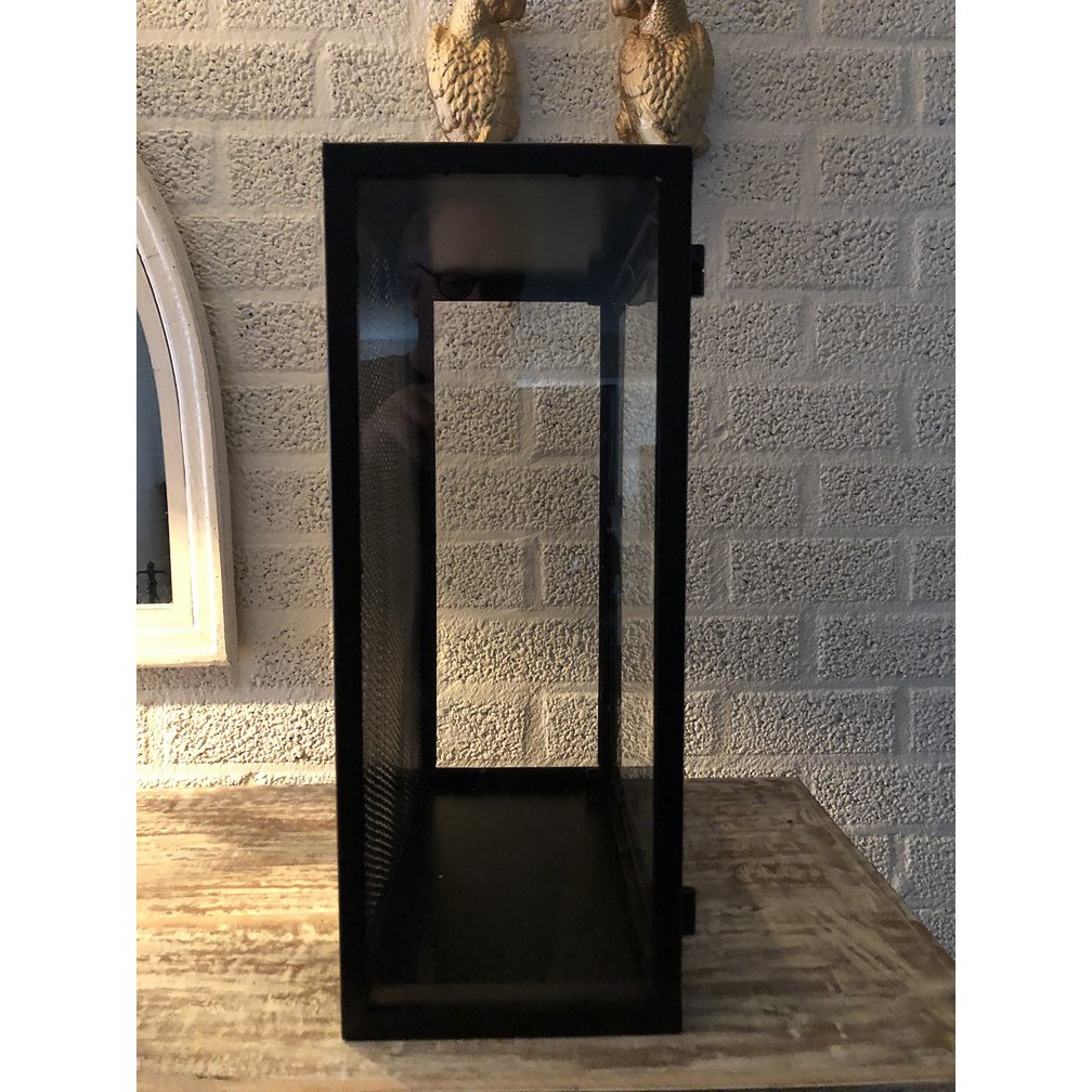 Wandvitrine, schwarzes Metall mit Acrylglas