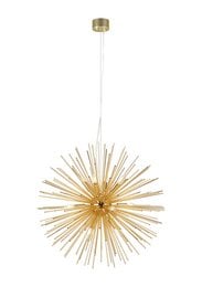 Gold sputnik-style pendant light with 12 lights, ideal for modern and contemporary decor.