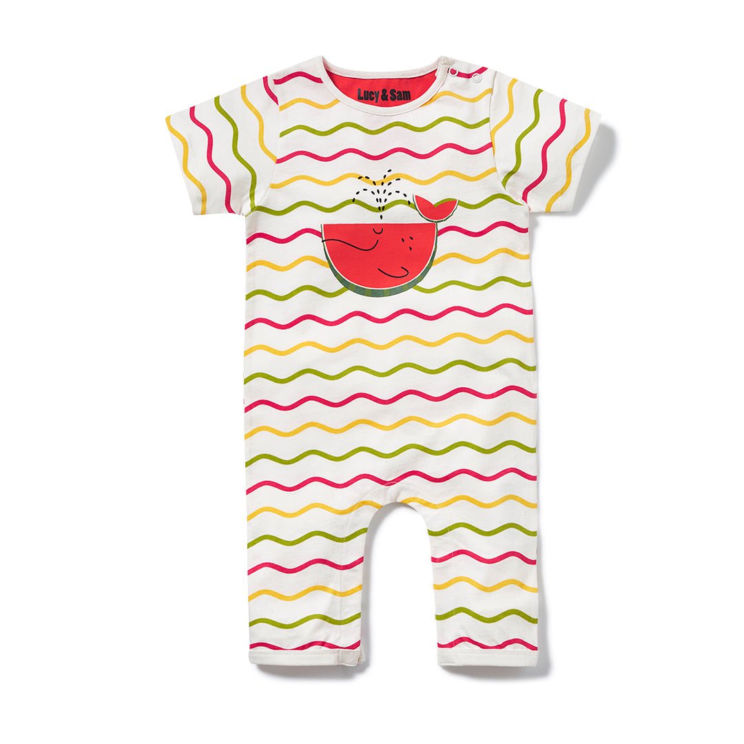 Chevron Whale-Melon Strampler