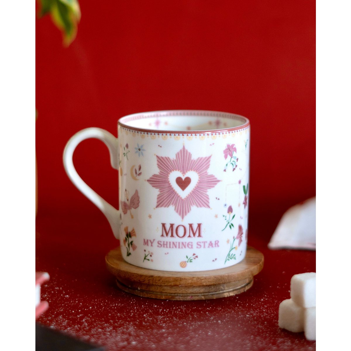 Fine China Coffee Mug - Floral Heart Motif, 300ml