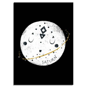 Kids room poster Saturn - Planets series - Black white yellow
