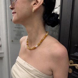 Collar de perlas y aventurina amarilla - Joyería de piedras preciosas con cuentas de 10 mm