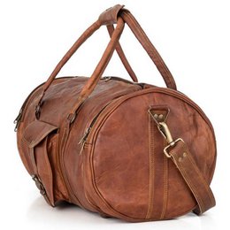 Handmade Moroccan Leather Travel Bag – Artisan 22" (55cm) "Traditionalist" Duffle with Dual Side Pockets