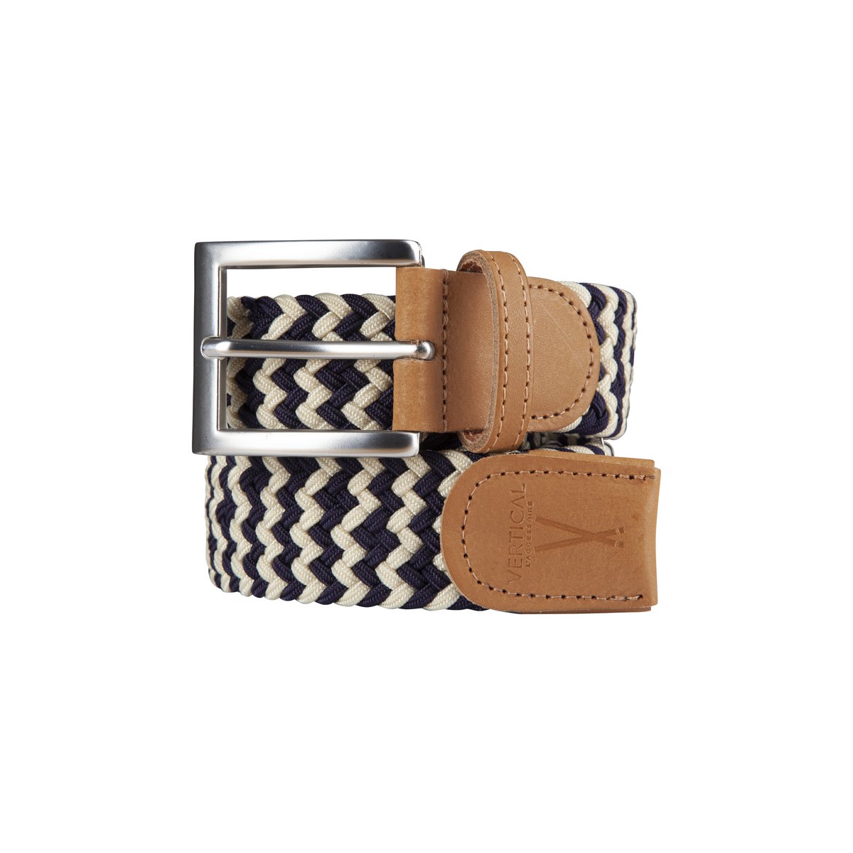 Black beige elastic braided belt