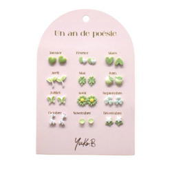 Box of 12 Ceramic Earrings — A Year of Green Poetry