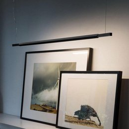  Black white rotatable linear LED pendant lamp, modern minimalist horizontal hanging light fixture, warm cool white options