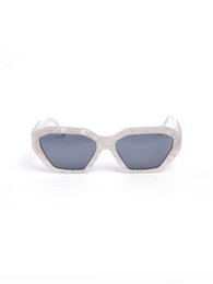 White marble-effect sunglasses with angular, geometric frames.