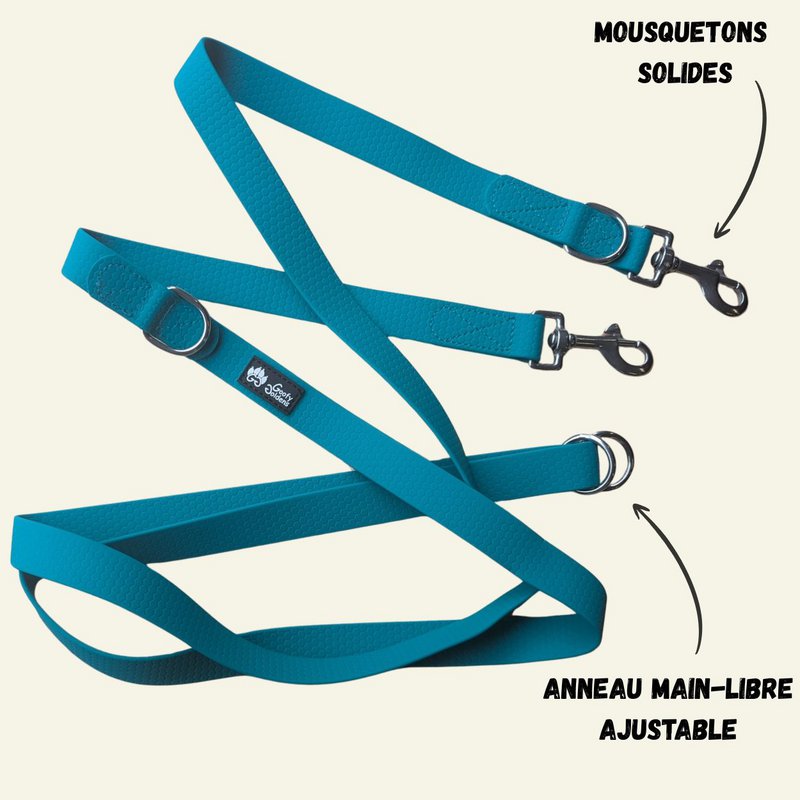 Waterproof multi-position leash Peacock blue