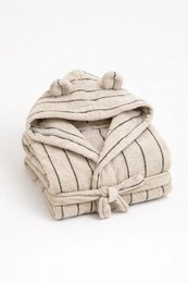  Off-white 100% cotton kids bathrobe, striped pattern, soft comfortable fabric, beach wear.
