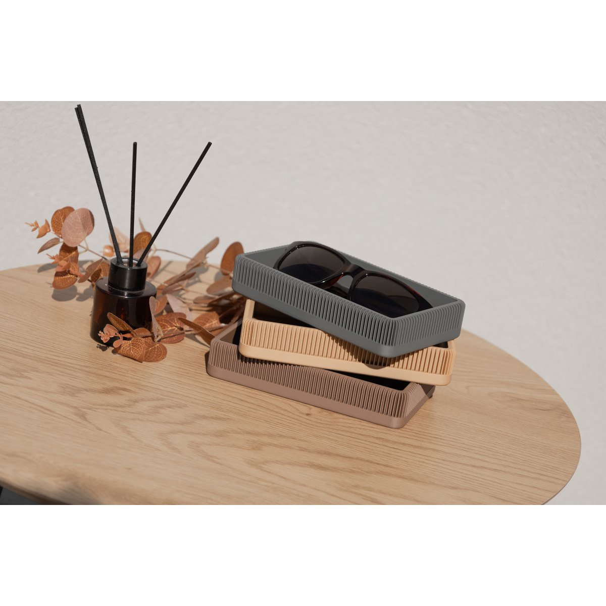Modern Ribbed Square Organizer in Earthy Tones – Minimalist Desk, Vanity, or Home Storage Solution, Minimalist Modern Office Design Decor
