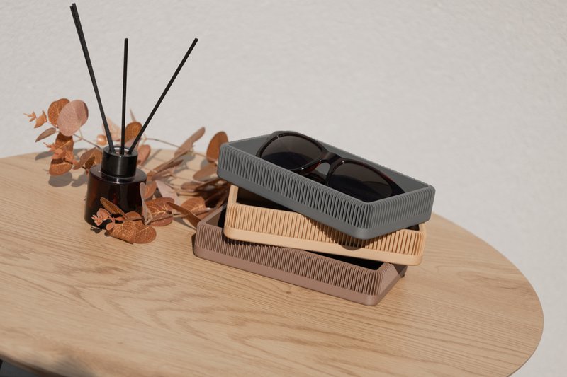 Modern Ribbed Square Organizer in Earthy Tones – Minimalist Desk, Vanity, or Home Storage Solution, Minimalist Modern Office Design Decor