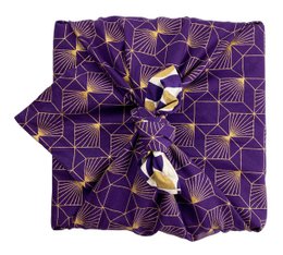 Confezione regalo Furoshiki Confezione regalo in tessuto con lune dorate e diamanti prugna - Doppia faccia (reversibile)