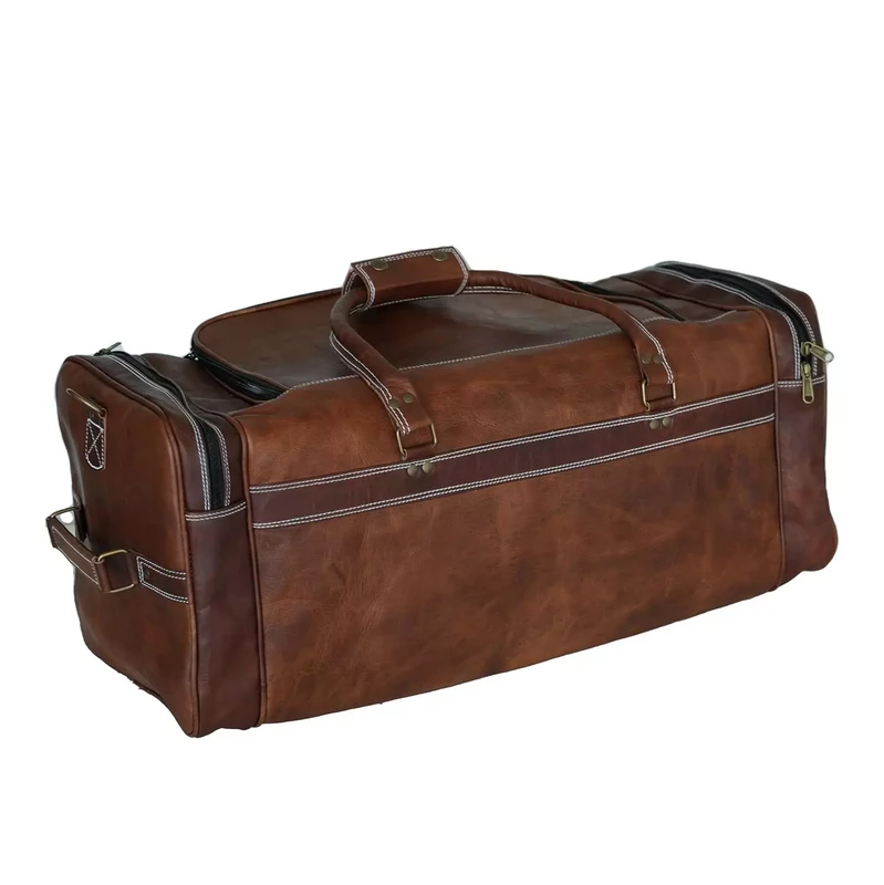 Håndlavet fuldnarvet læder "Legacy" duffel – 24" (61 cm) Artisan Vintage rejsetaske med øko-garvet bæredygtighed